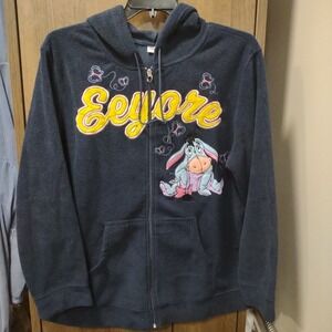 Disney‎ 2X Women's Eeyore Ebroidered Fleece Full Zip Hoodie Comfort Collectible
